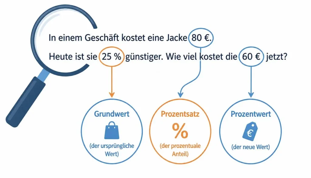 Grundwert Prozentsatz Prozentwert in Textaufgaben erkennen