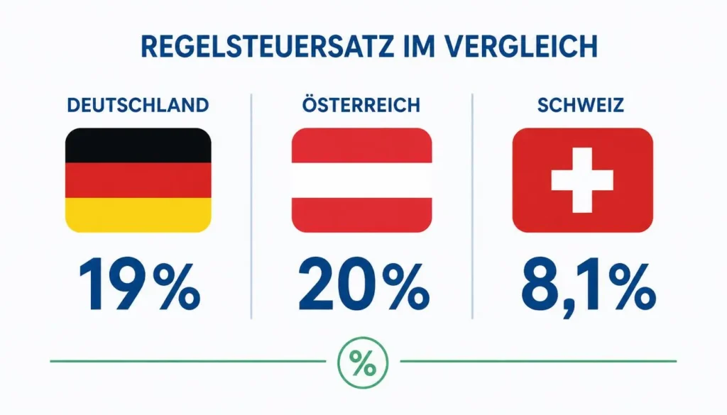 Umsatzsteuersätze im Vergleich Deutschland, Österreich und Schweiz